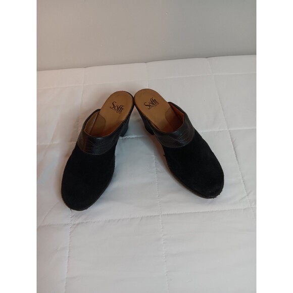Sofft Black Suede Clog Mule Shoes Open Back Sz 8.5 - Picture 1 of 7